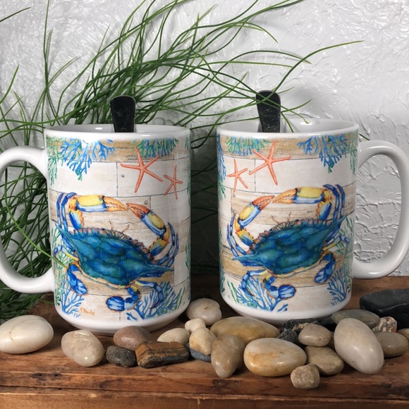 Orca Coating Collection Crab Life Coffee Tea Cocoa Mugs 16 oz Set of 2 - Picture 14 of 16